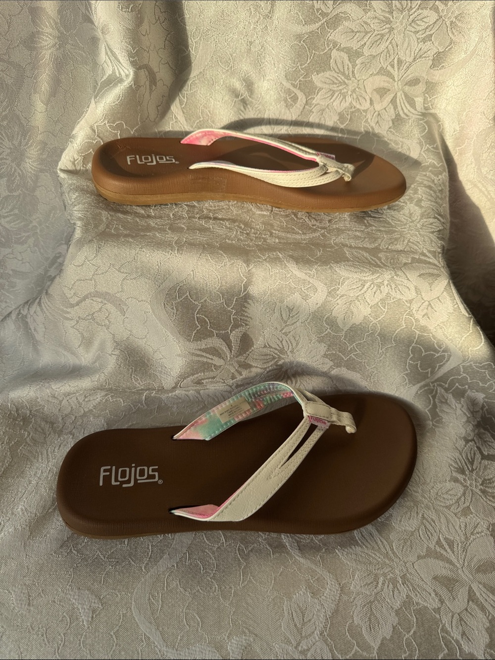 Flojos White and Pink Strap Women’s Sandal with Brown Footbed